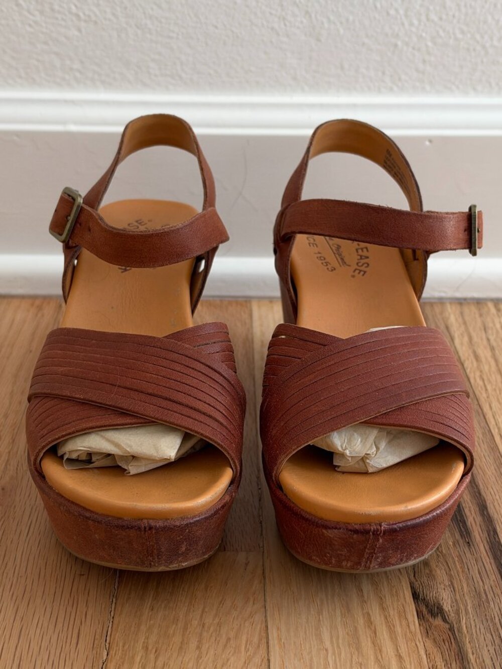 Kork Ease Adelphi Brown Leather Cork Wedge Platform Sandals Womens Size 6M - Picture 2 of 9